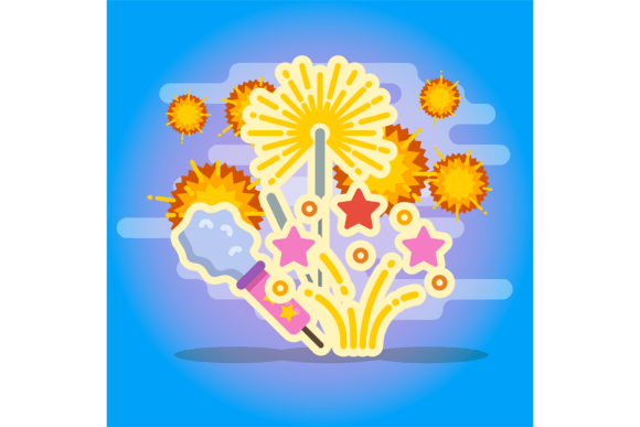 A Colorful Fireworks Display with a Fire Graphics and Illustrations