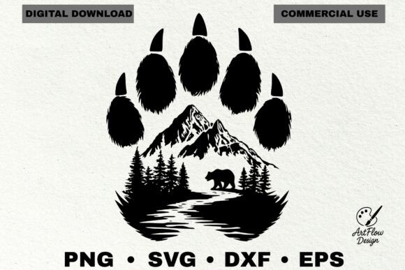 Bear Paw Silhouette in Forest Svg Cricut Graphics