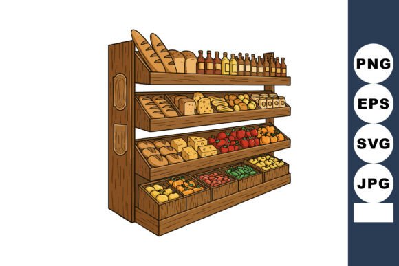 Bread and Vegetable Display Shelf with V Graphics & Illustrations