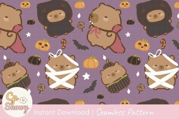 Cute Halloween Capybara Seamless Pattern Review