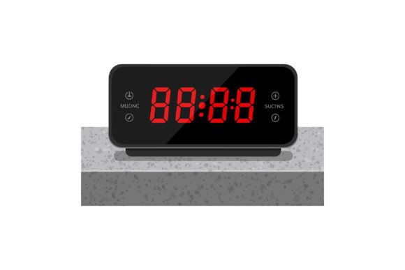 Digital Alarm Clock with Red LED Display Graphics and Illustrations