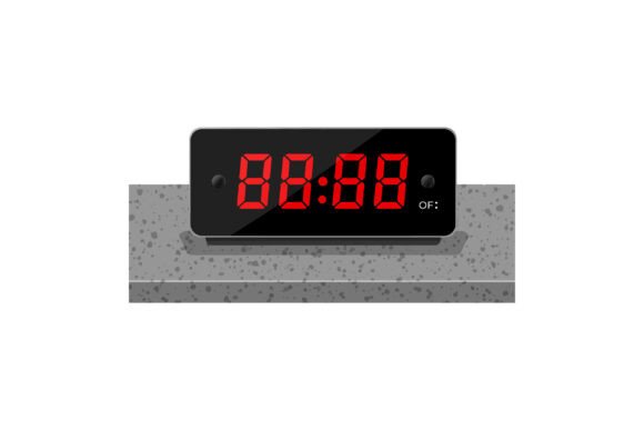 Digital Clock Display with Red LED Numbe for Graphics & Illustrations
