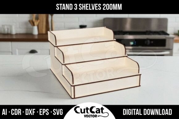 Display Stand with 3 Shelves 200mm