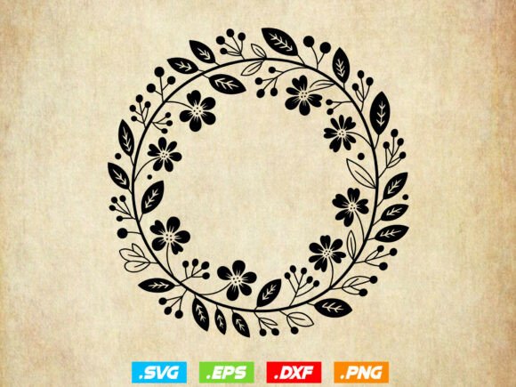 Flower Wreath Svg, Floral Frame Svg for Modern Graphics and Crafts