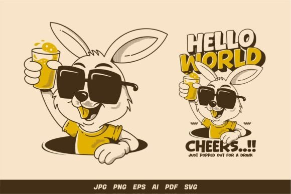 Funny Bunny Drinking Beer Illustration Graphics Review