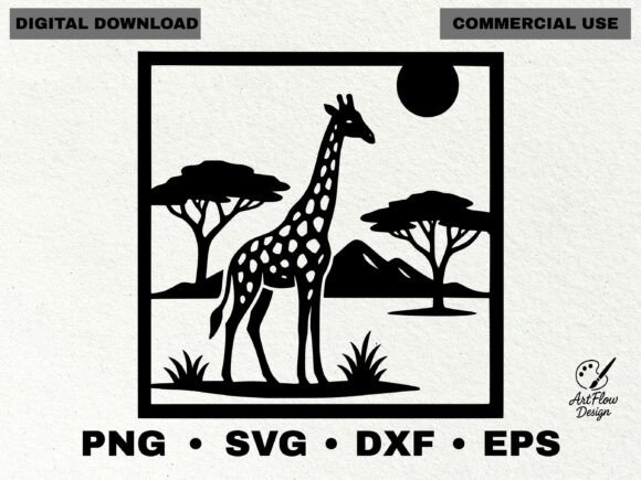 Giraffe African Landscape Silhouette SVG Graphics and Illustrations