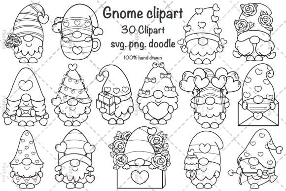 Gnome Clipart, Valentine Gnome Svg, Png for Graphics and Illustrations