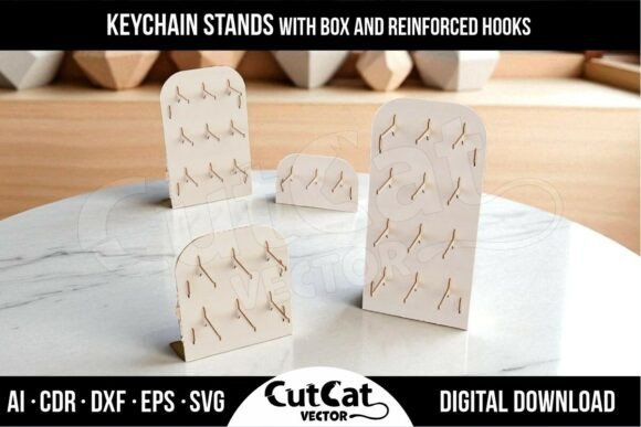 Keychain Display Stand with Box Graphics for Laser Engraving