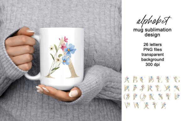 Mug Design with Gold Letters, Monograms. Graphics and Illustrations Review