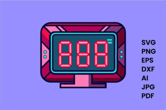Retro Digital Display with Glowing Pink Graphics and Illustrations