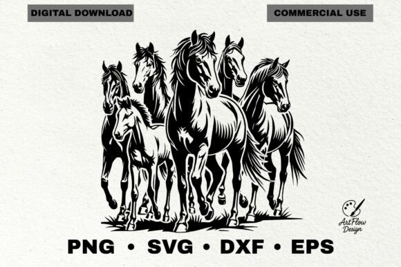 Running Horses SVG, Horse Herd Graphics and Illustrations Review