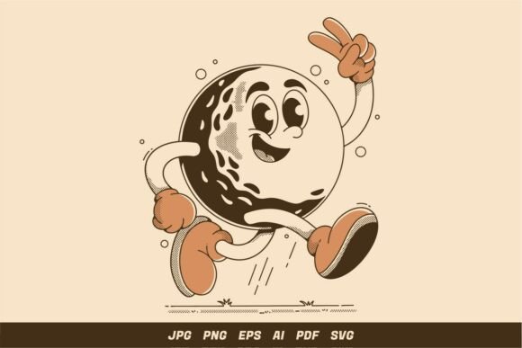 Vintage Jumping Golf Ball Character Graphics and Illustrations