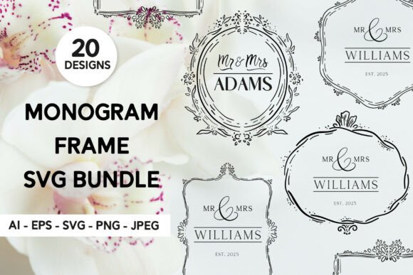 Wedding Monogram Frame SVG Bundle: Graphics for Laser Engraving